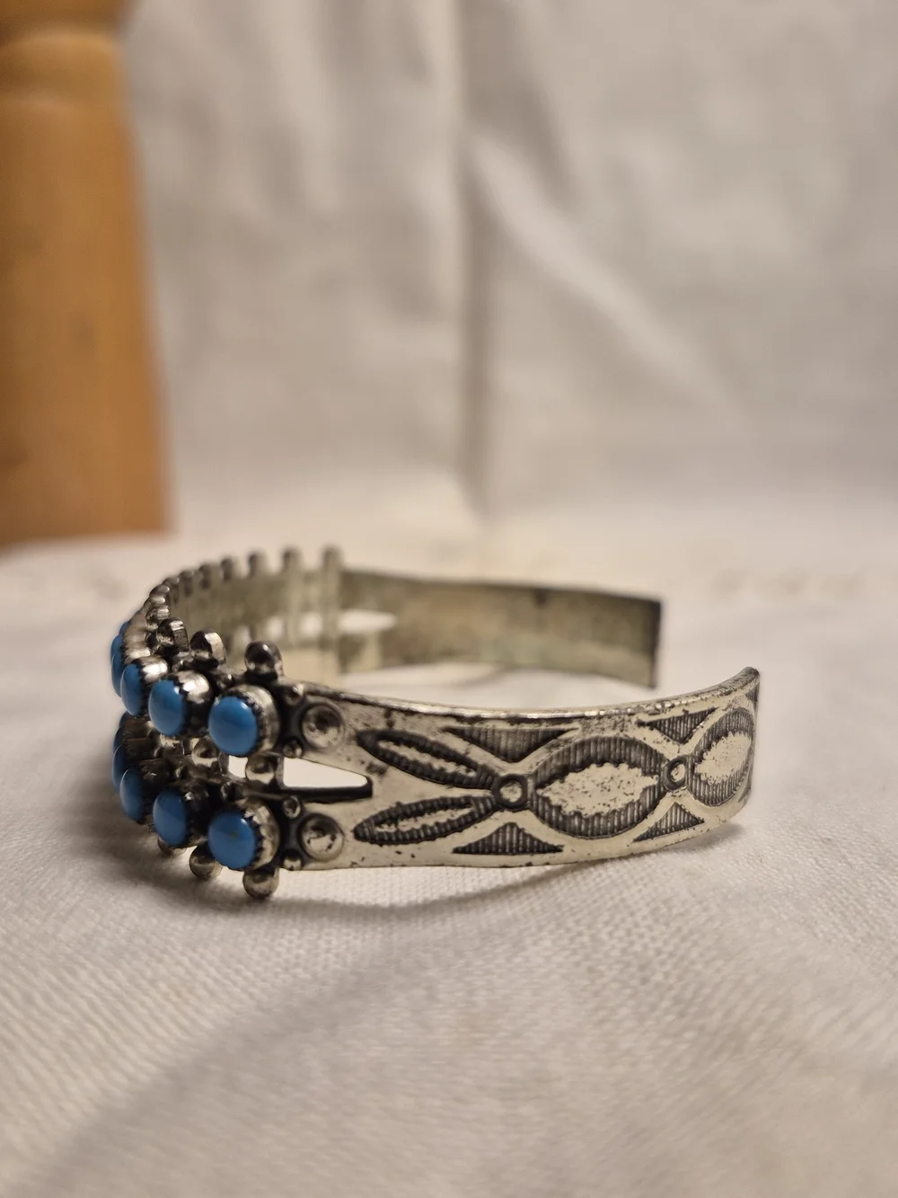 Vintage Zuni Sterling Silver Double Row Turquoise Snake Eye Cuff- Women Jewelry